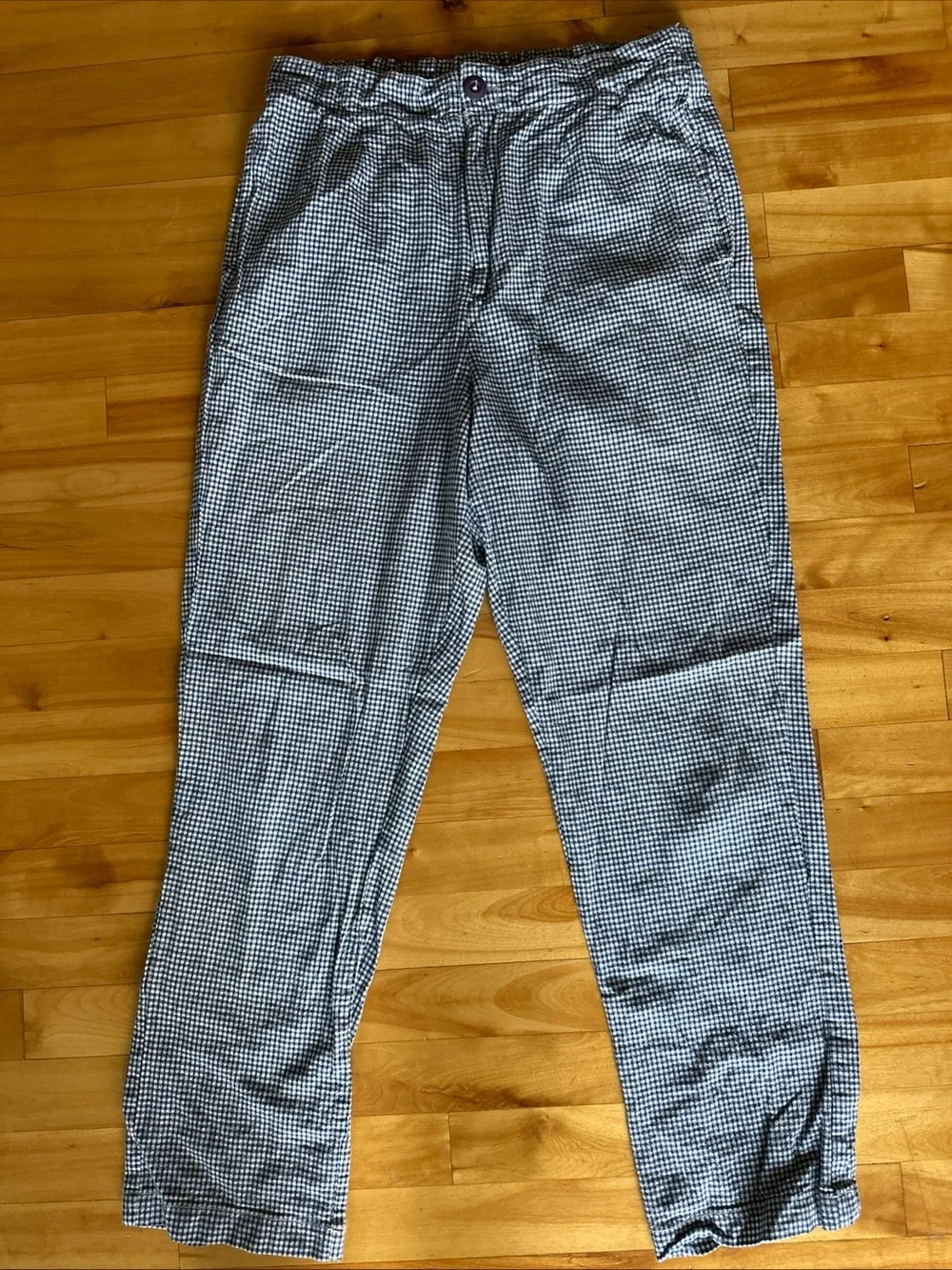 Free People Womens M Blue White Gingham Check Pull On Pants Cotton Boho